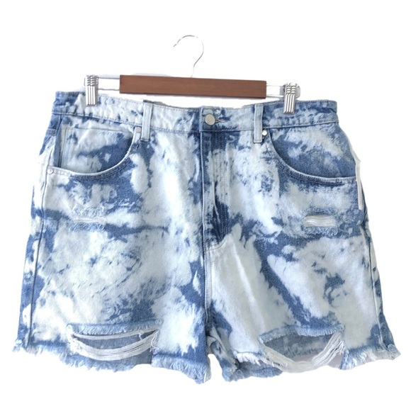 BP High Rise Distressed Bleached Tie Dye Cut Off Jean Denim Summer Shorts 34 - Picture 1 of 6